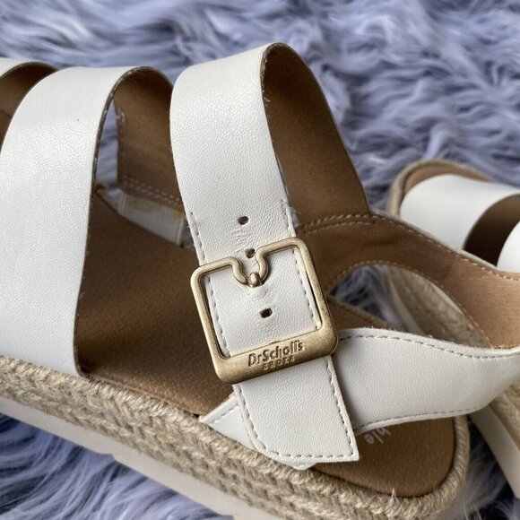 DrScholl's Once Twice Platform Strappy Sandals Women Sz 8M White Faux Leather - Picture 6 of 16